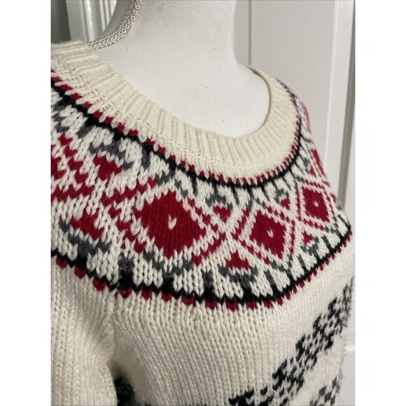 Talbots Sweater Warm Winter Medium Red Black Cream Nordic Fair isle Wool Blend - Picture 2 of 5